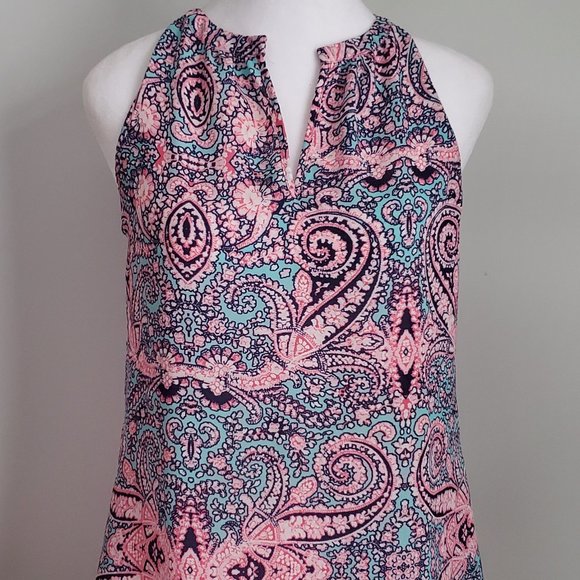3/$15 Women's Halter Blouse Racer Back Pink & Teal Blue Paisley Beachy - Picture 1 of 6